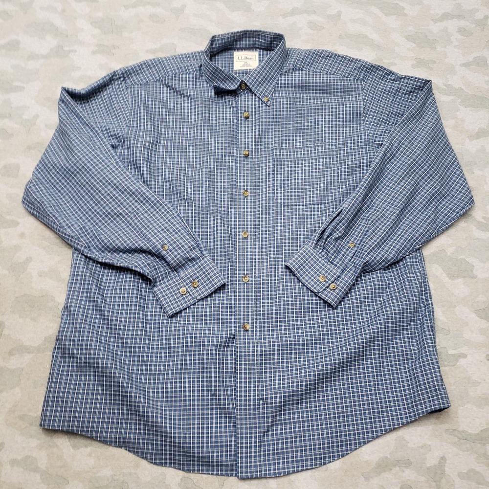 L.L. Bean Shirt‎ Mens XL Blue Pockets Long Sleeve Button-Up Check Plaid Outdoors